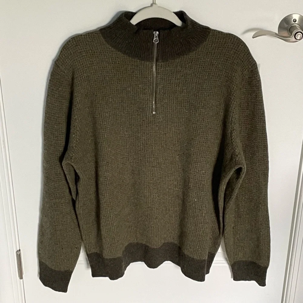 J. Crew Rugged Merino 1/4 Zip Black Gray Knit Pullover Sweater 47042